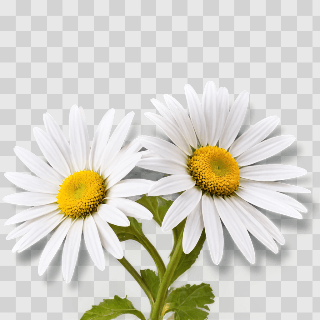 daisy flower drawing Two daisies with yellow centers and green leaves