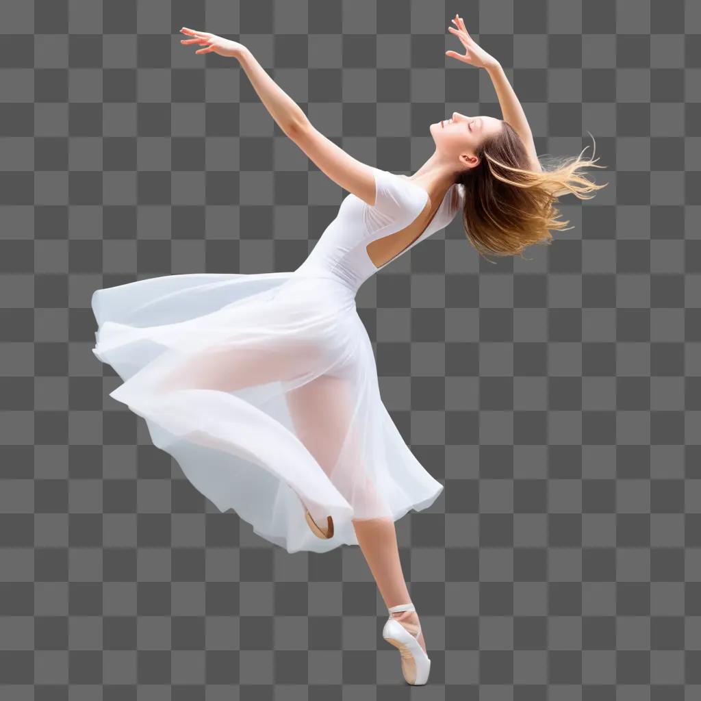 dancer in a white dress is captured in a transparent pose