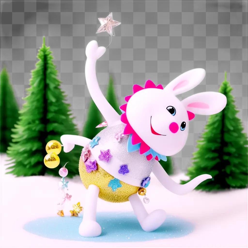 decorated bunny with sprinkles dancing on the snow