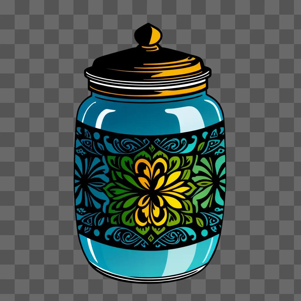 decorative blue jar with a floral design