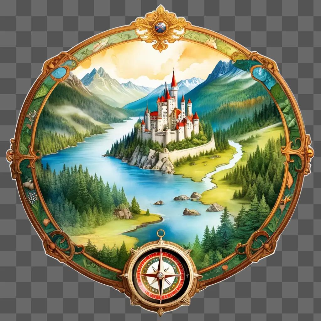 城と森を背景にした装飾的な地図