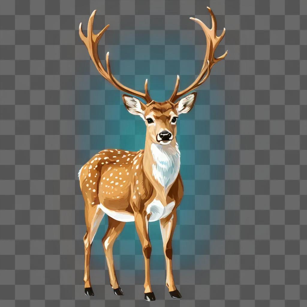 deer clipart A deer with big antlers on a blue background