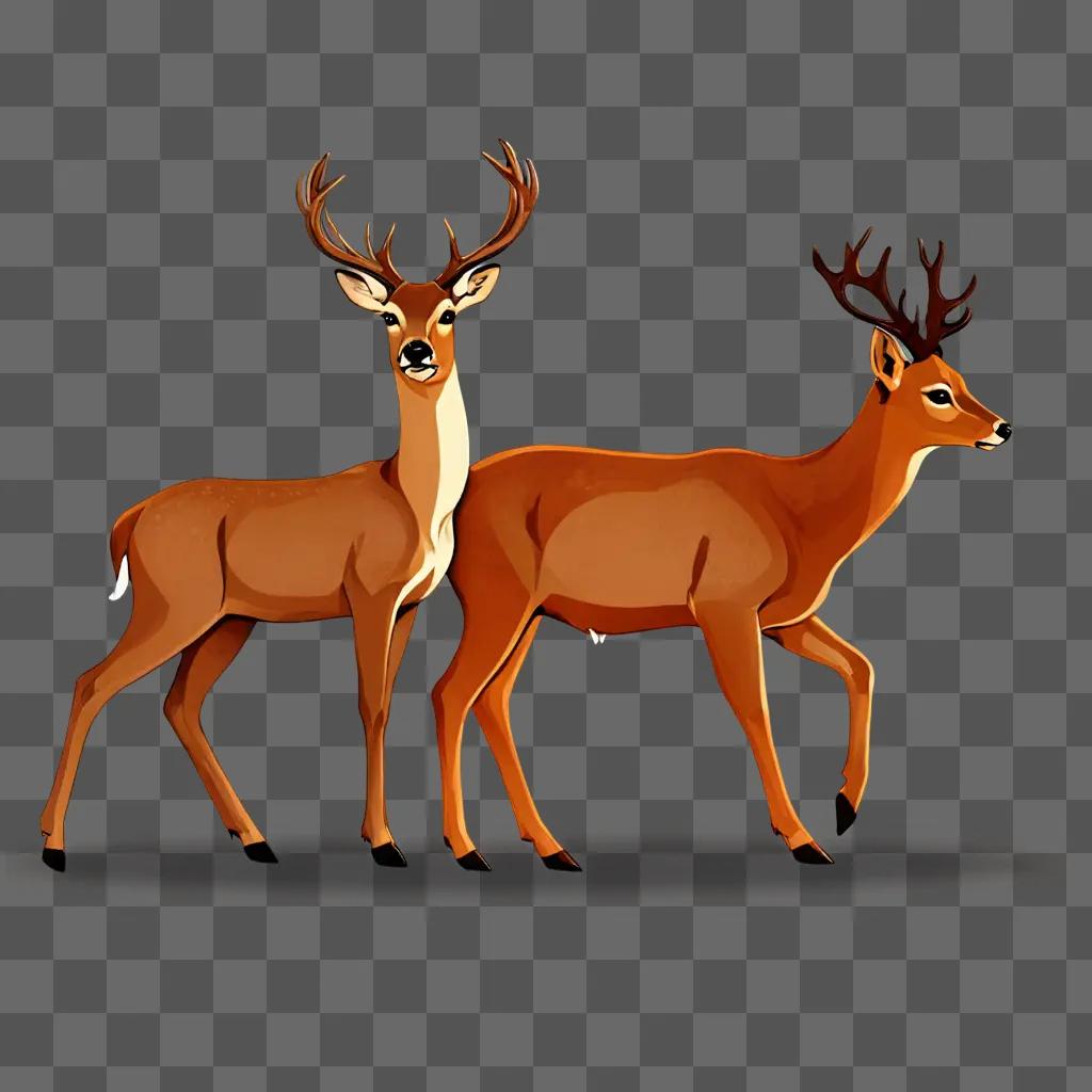 deer clipart Two deer with antlers standing against a brown background