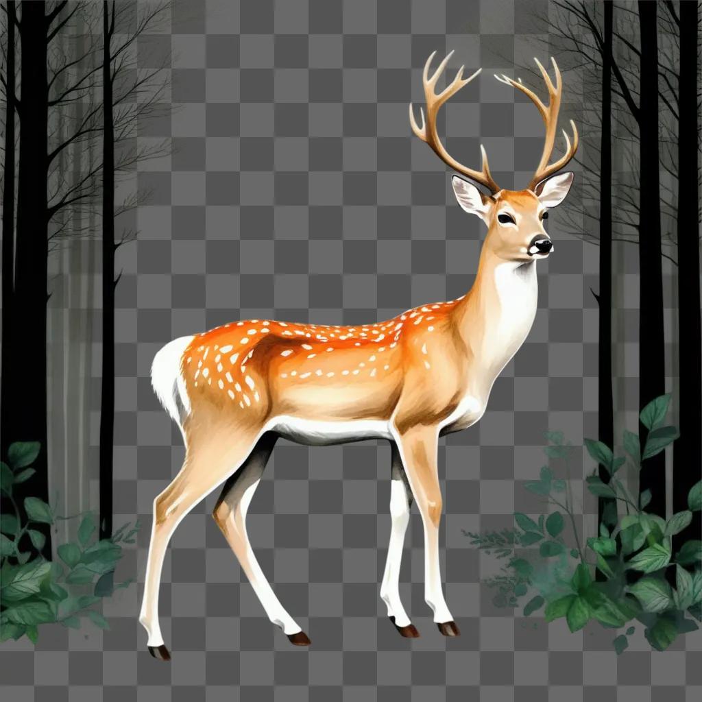 deer drawing in a forest scene