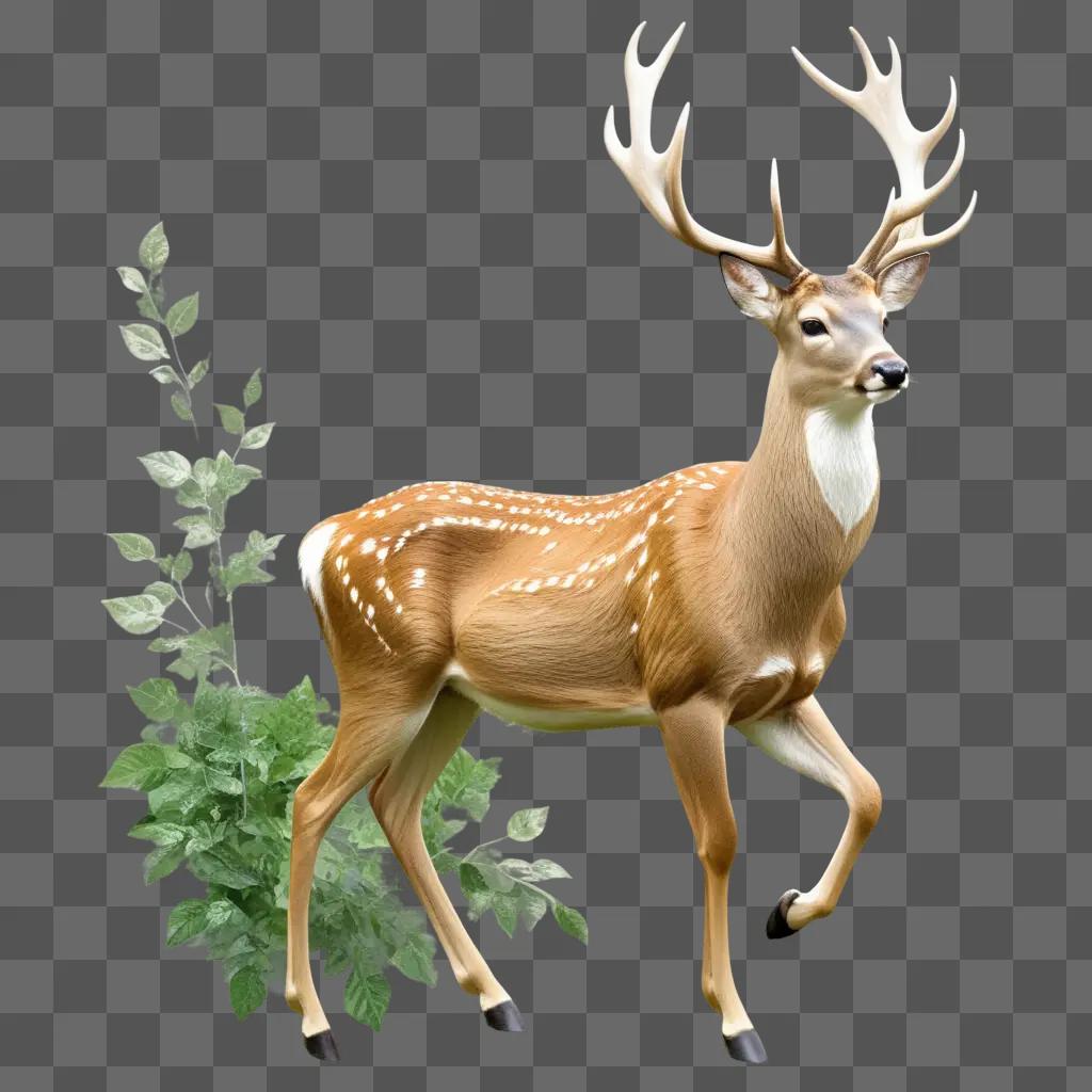 deer drawing with a green plant behind it