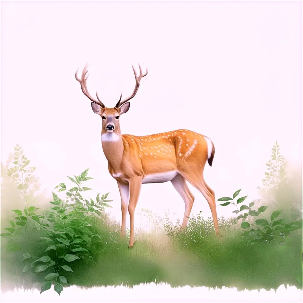 deer drawing with a white background and green leaves