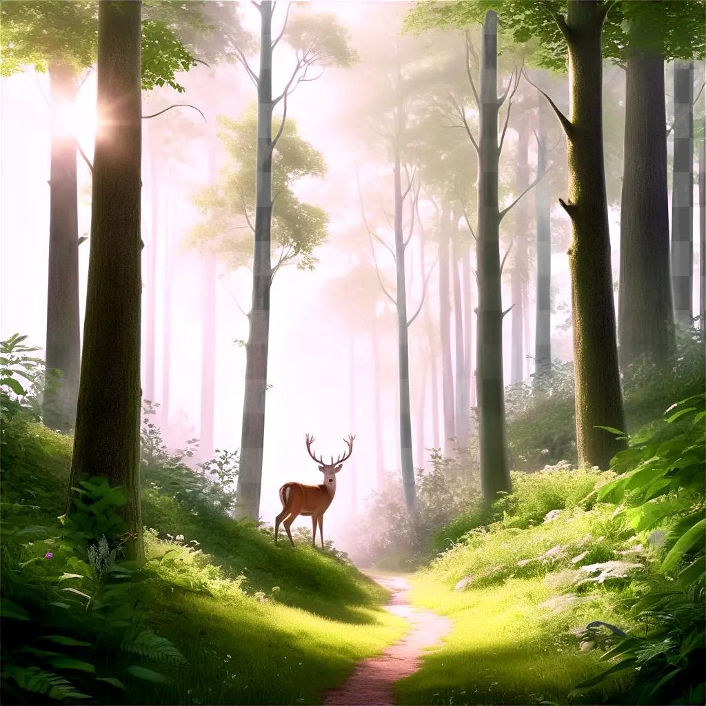 deer stands in the sunlit forest