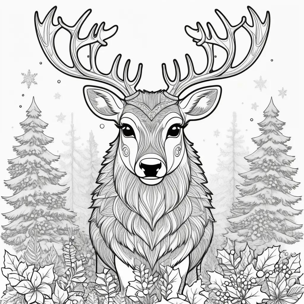 deer with antlers on coloring pages featuring Christmas trees