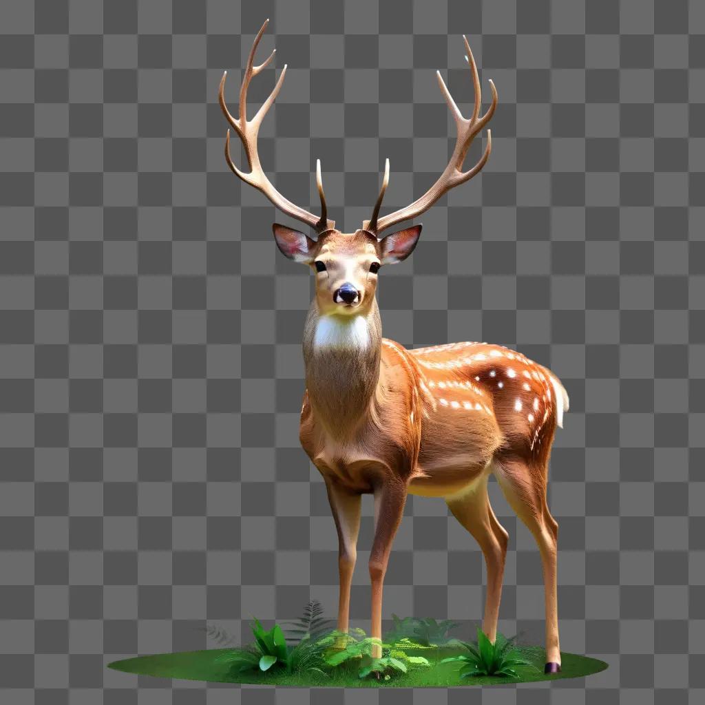 deer with big antlers standing on green grass