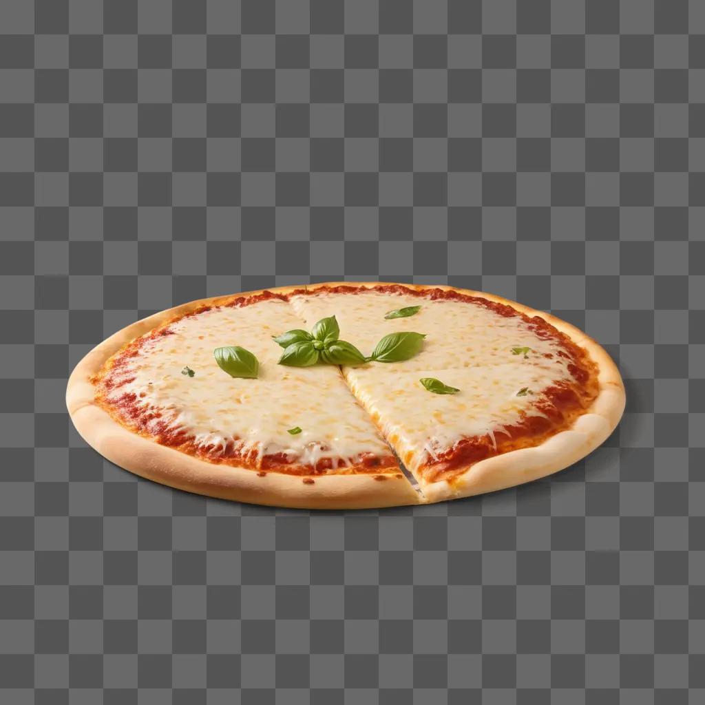 delicious cheese pizza with a basil garnish on a beige background