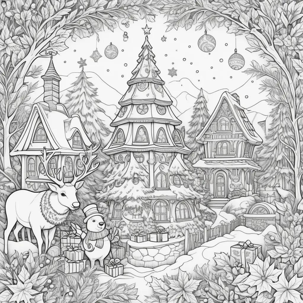 delightful adult coloring page featuring a Christmas scene