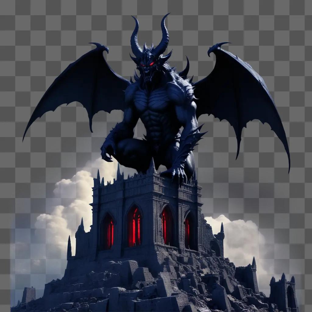 demon sits atop a castle on a cloudy day