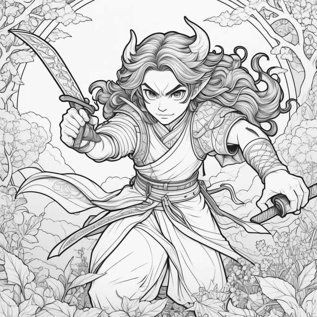 demon slayer coloring page featuring a woman in a black and white sketch