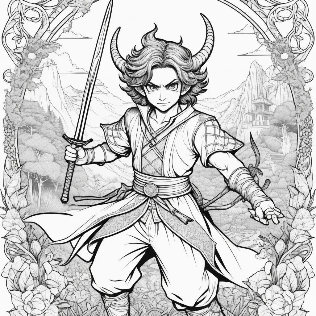 demon slayer in a black and white coloring page