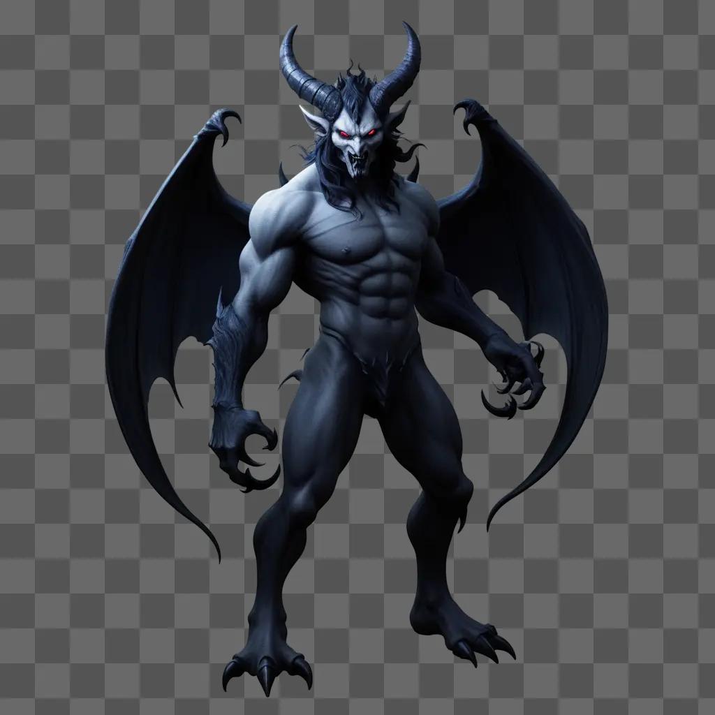 demon with a black suit and red horns stands in the dark