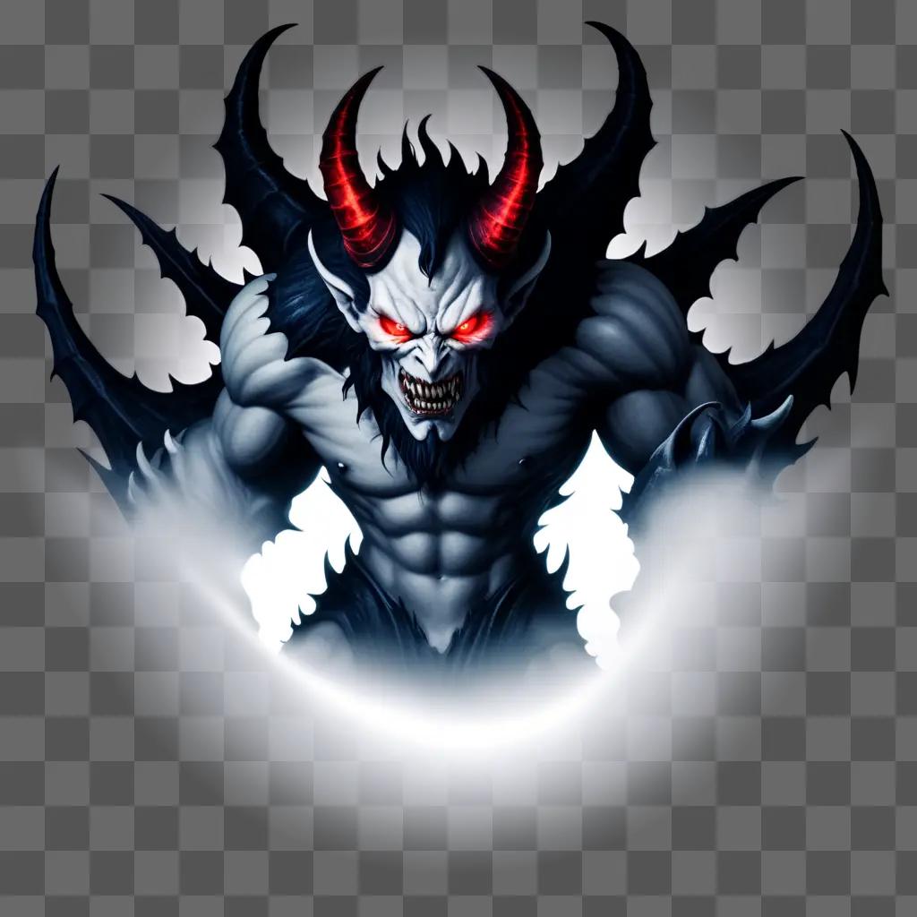 demon with horns and red eyes