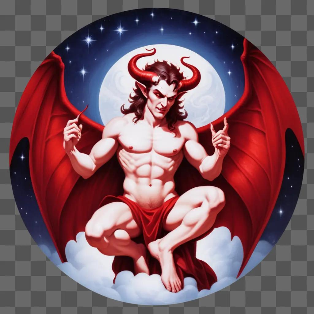 demon with red wings sits in the night sky