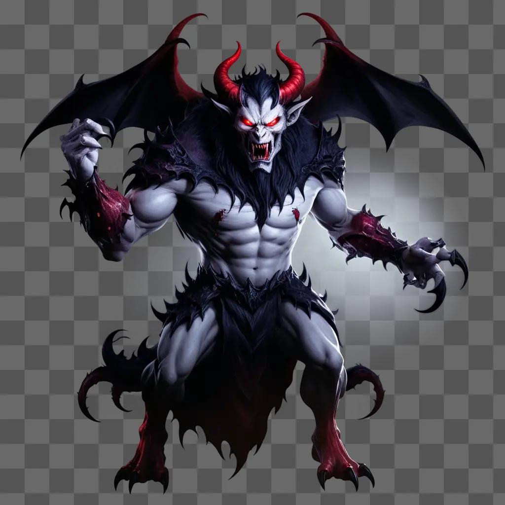 demonic figure stands with bat-like wings