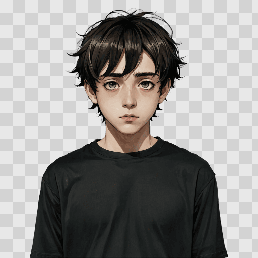 depressed anime boy A young boy in a black t-shirt with dark eyes