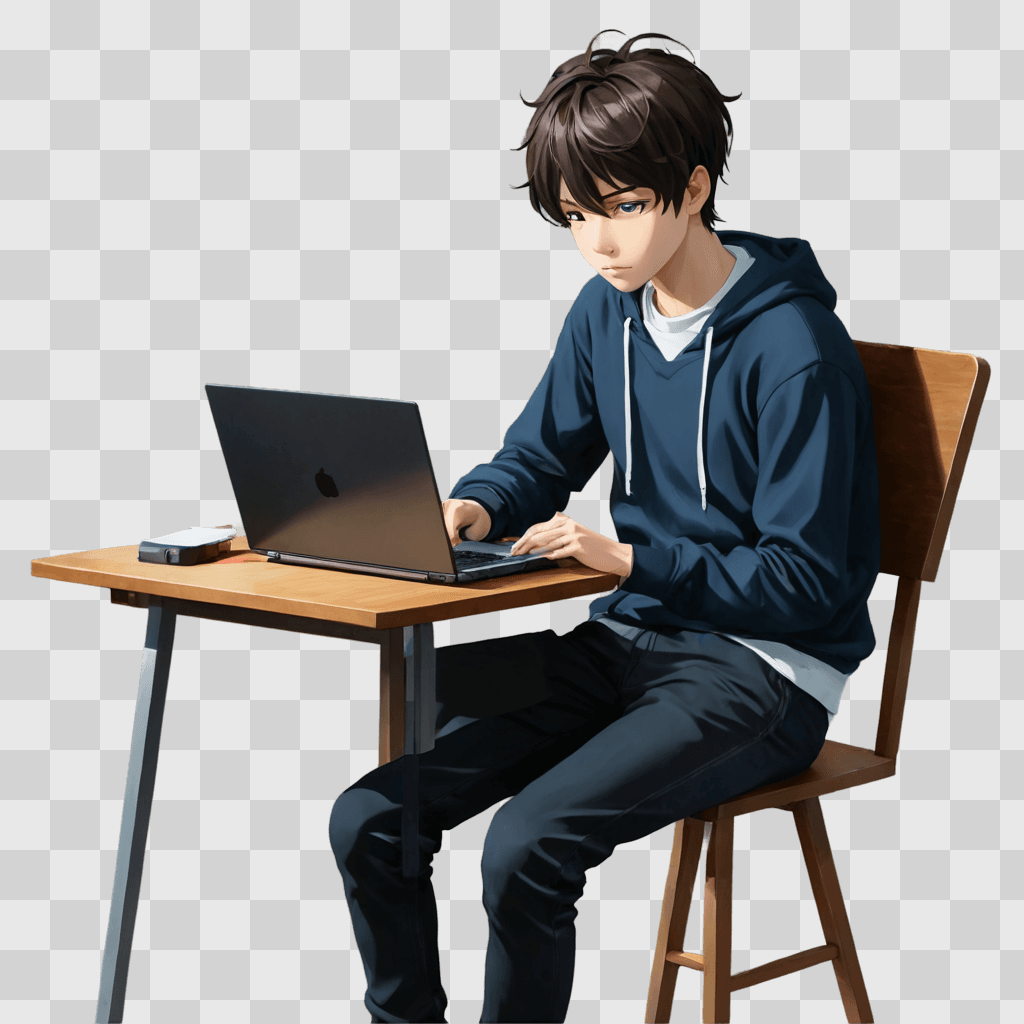 depressed anime boy Young boy using laptop in a dimly lit room