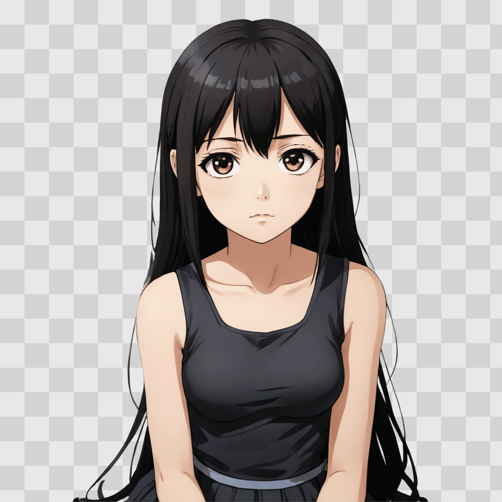 depressed anime girl A girl in a black tank top looks down