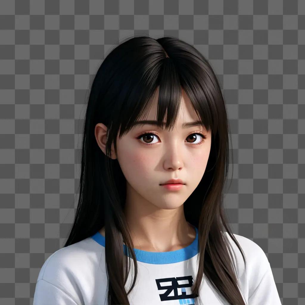 depressed anime girl A girl with a blue stripe on her shirt