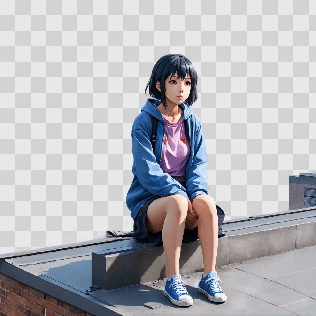 depressed anime girl An anime girl sits on a wall