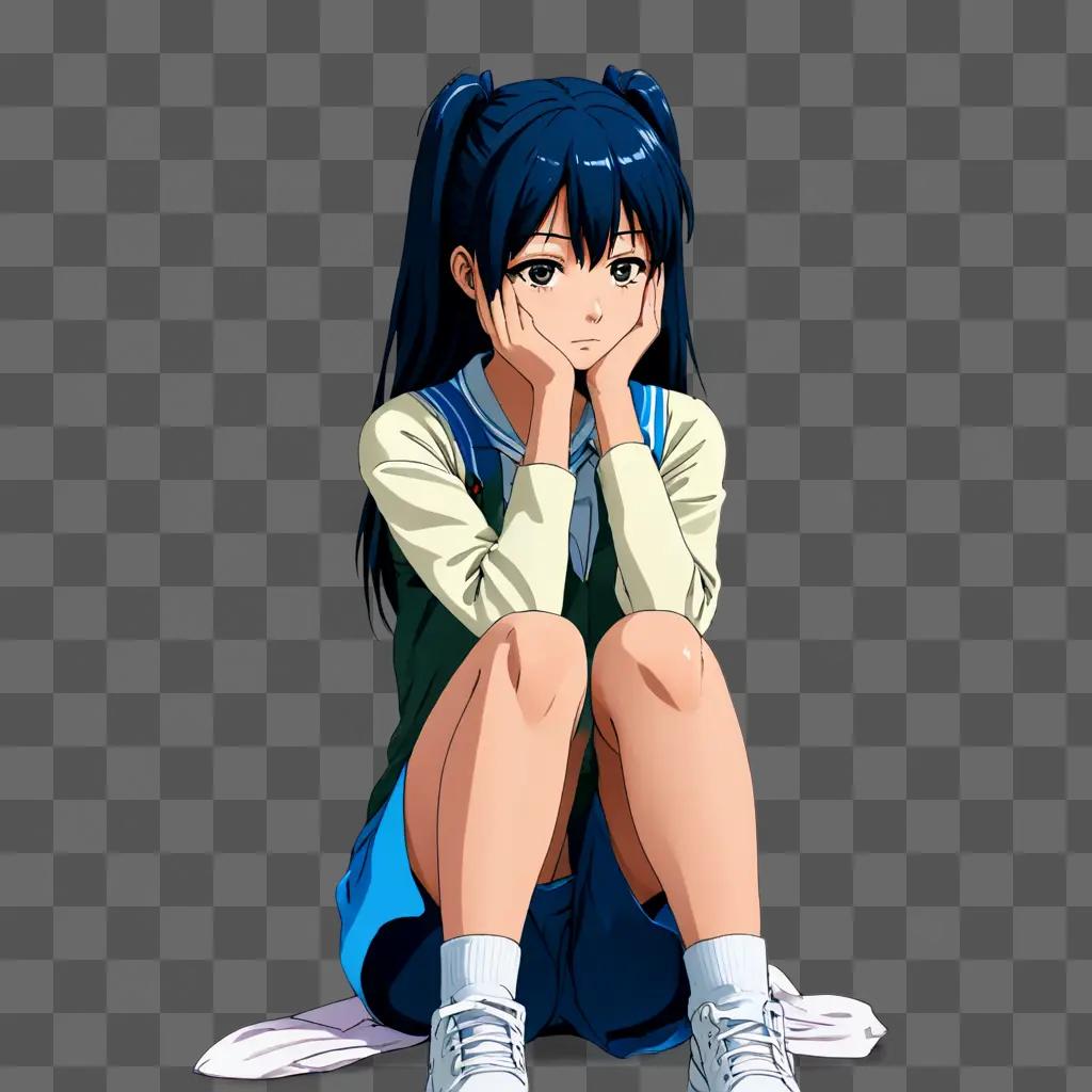 depressed anime girl An anime girl sitting on the ground with her hands on her face