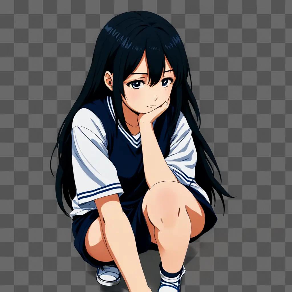 depressed anime girl An anime girl with a sad face kneeling down