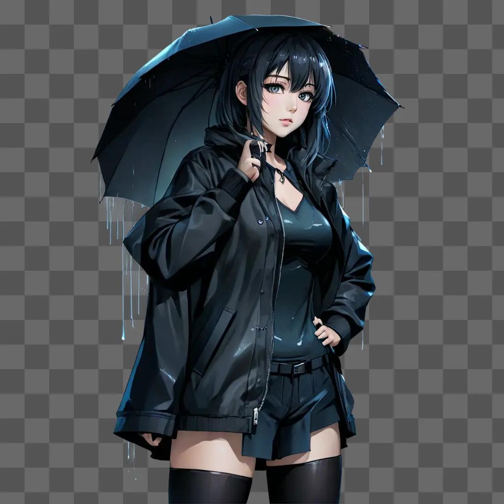 depressed anime girl An anime girl with an umbrella stands in the rain