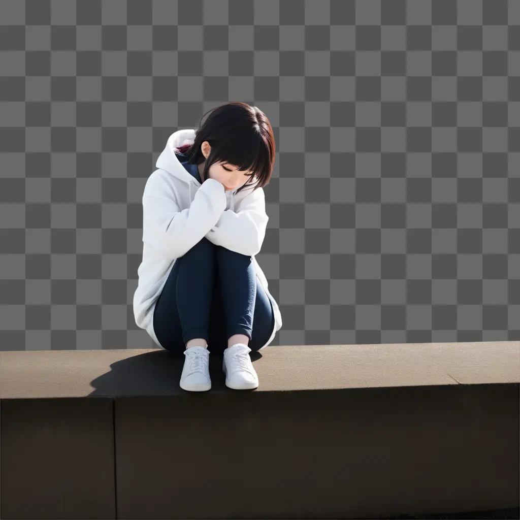 depressed anime girl sitting alone