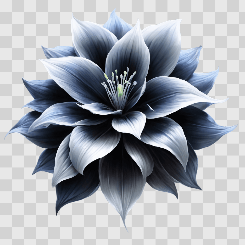 design flower drawing A blue and white flower against a grey background