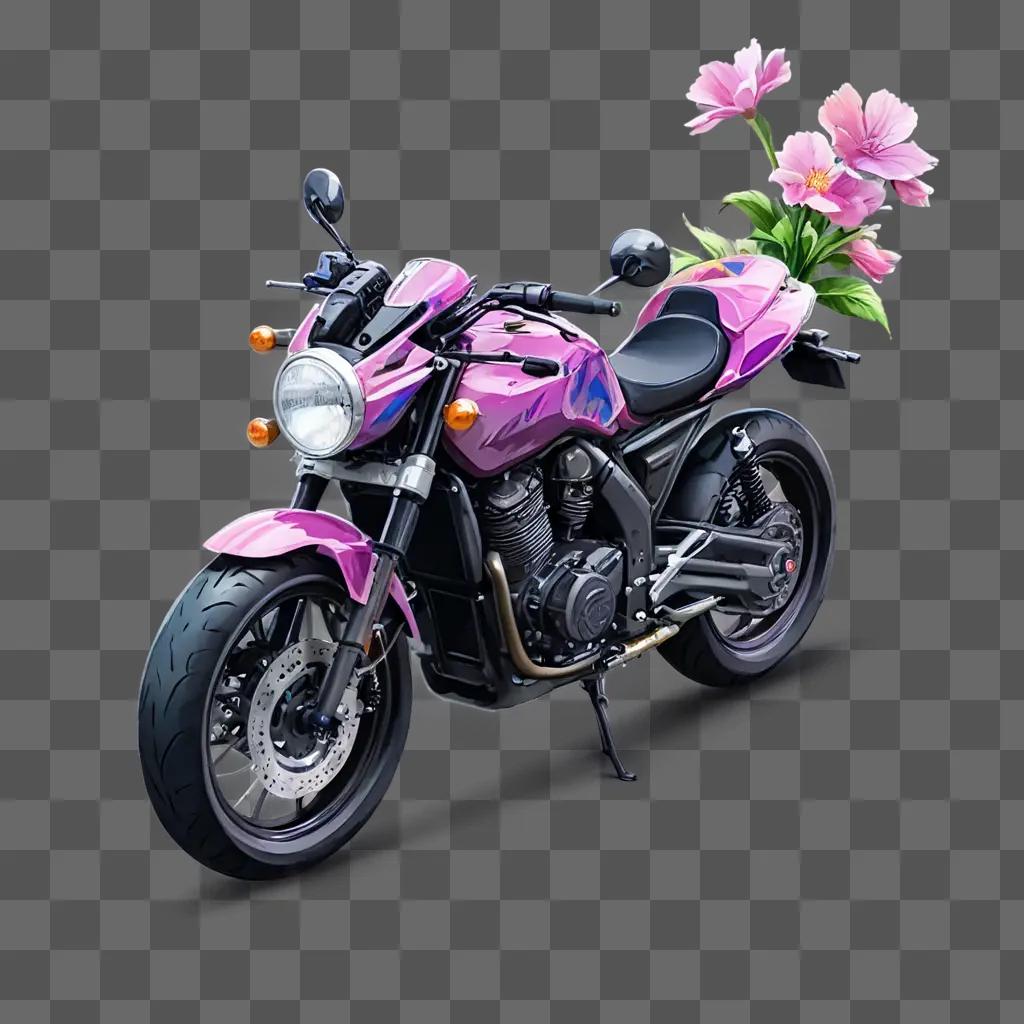 design flower drawing A pink motorcycle with a flower on the handlebar