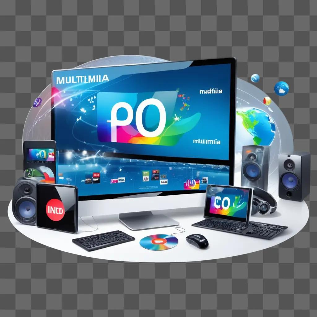 desktop with a multimedia display and speakers