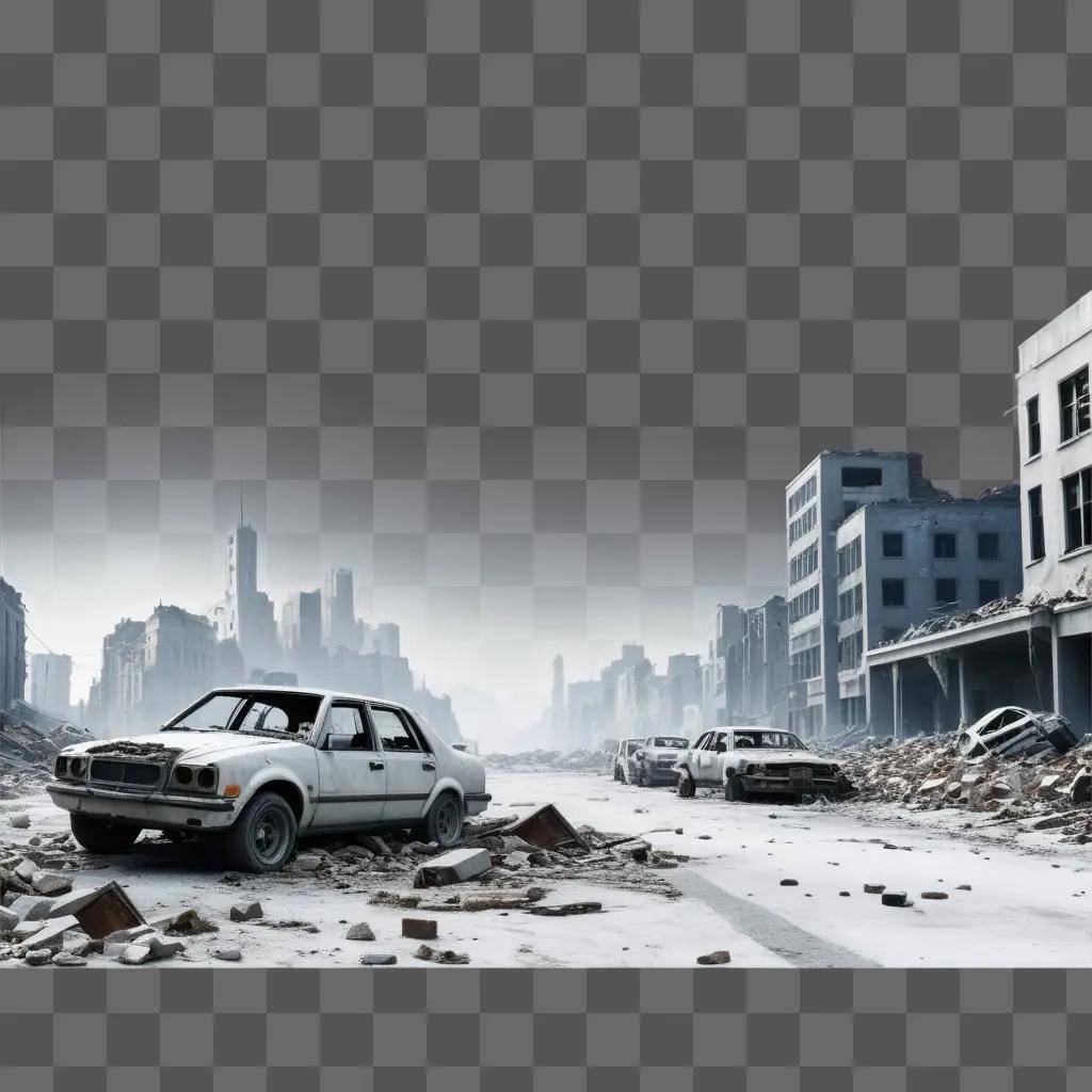 車や建物で破壊された街の風景