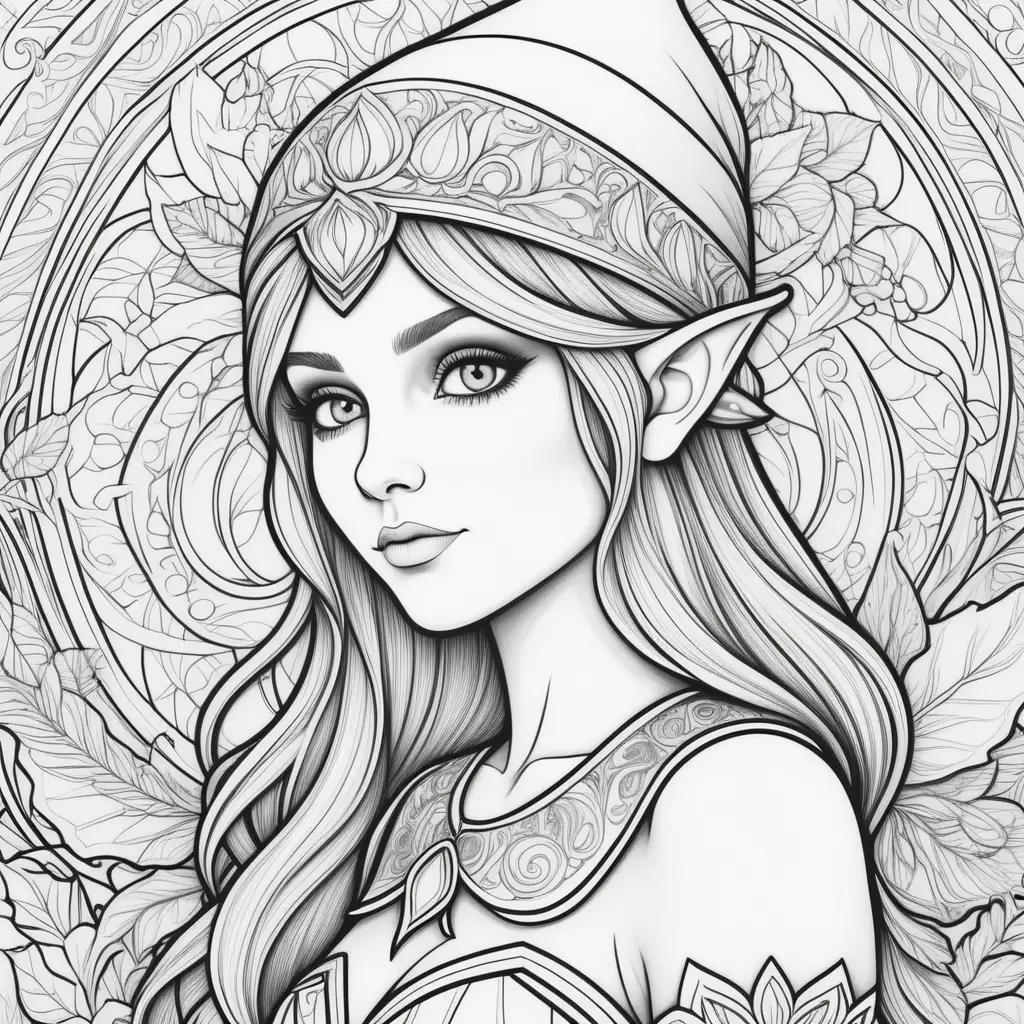 detailed elf coloring page with intricate details and lines