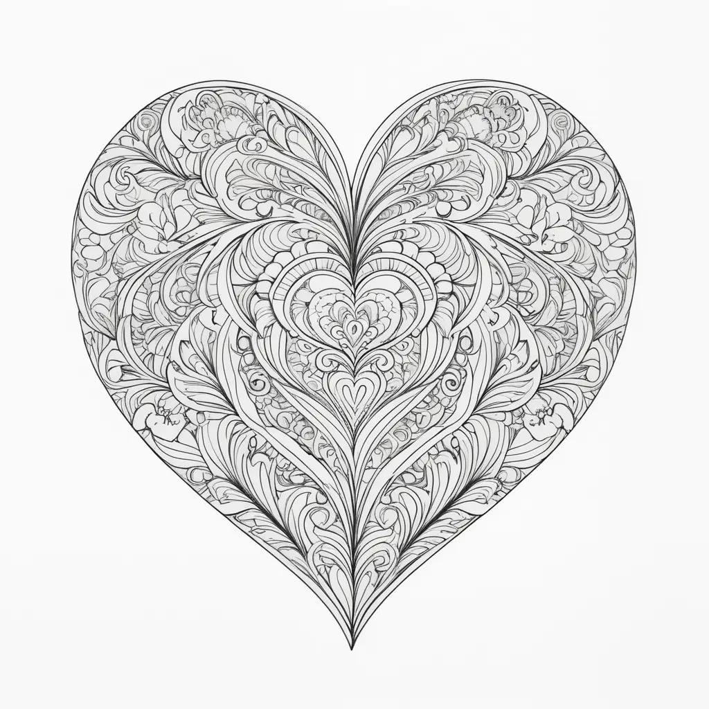 detailed heart coloring page with intricate patterns