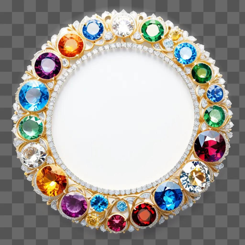 diamond encrusted round frame with gemstones