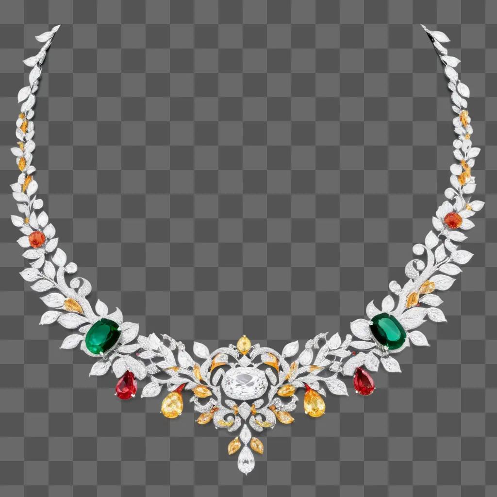 diamond necklace with colorful gemstones