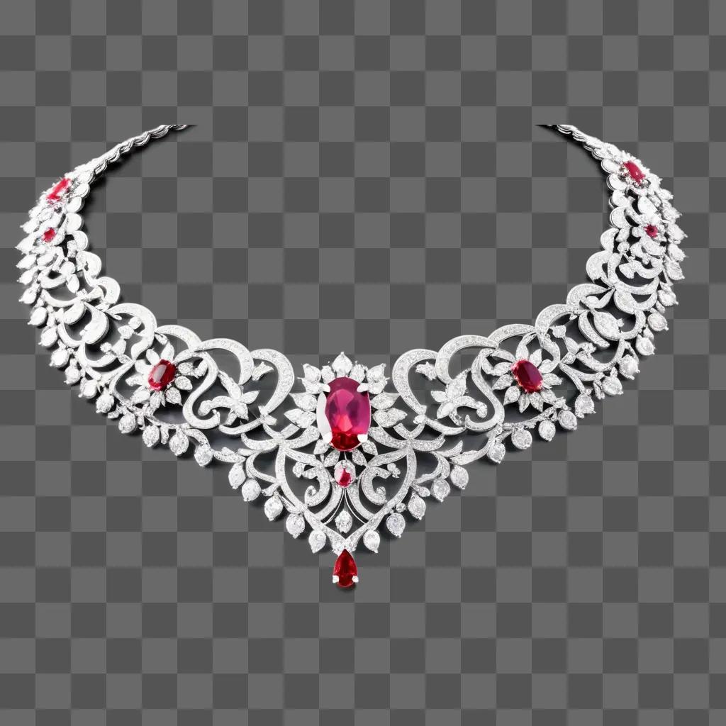 diamond necklace with red stones and white diamonds