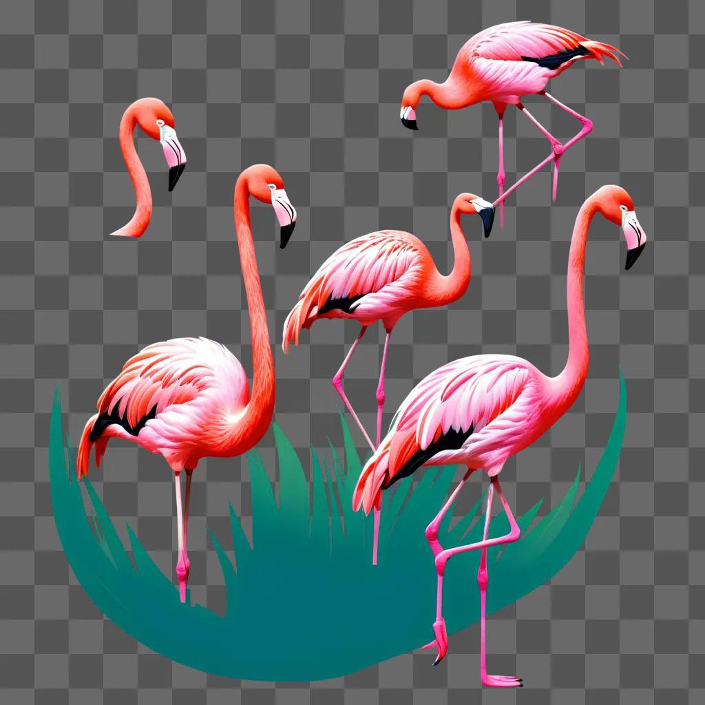 digital art piece of flamingos on a pink background