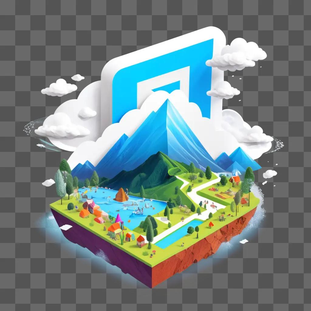 青いNFTロゴが入った山の風景のデジタルアートワーク