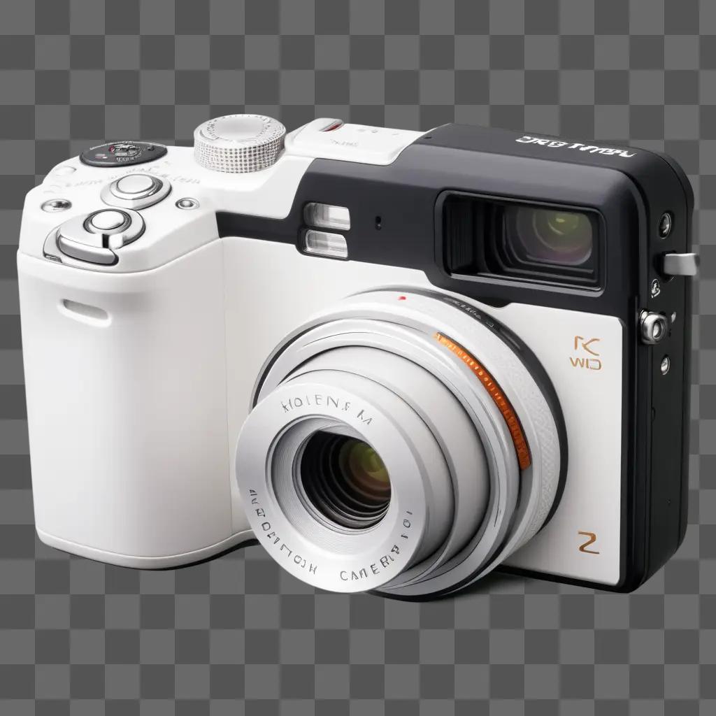 digital camera with a zoom lens on a gray background