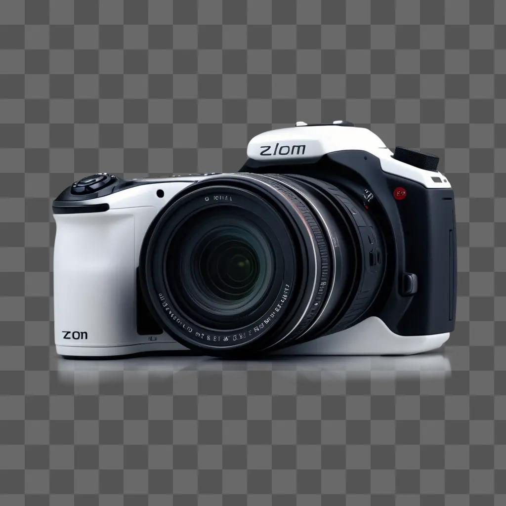 digital camera with zoom lens is on a gray background