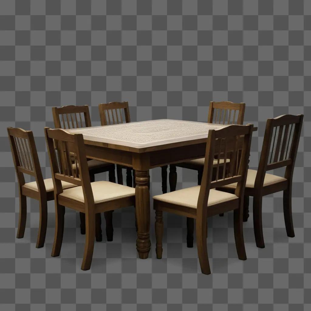 dining table is surrounded by six chairs