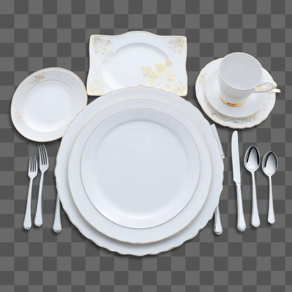 dining table set with white plates and silverware