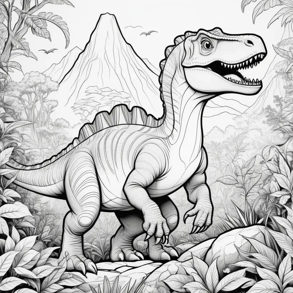 山を背景にした恐竜のカラーページ