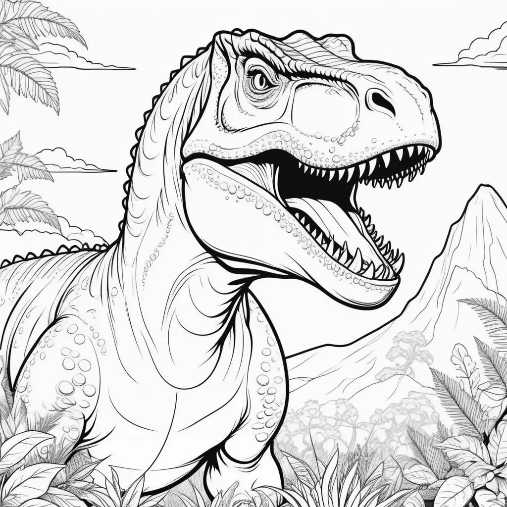 dinosaur coloring page featuring a T-Rex with a mouth open