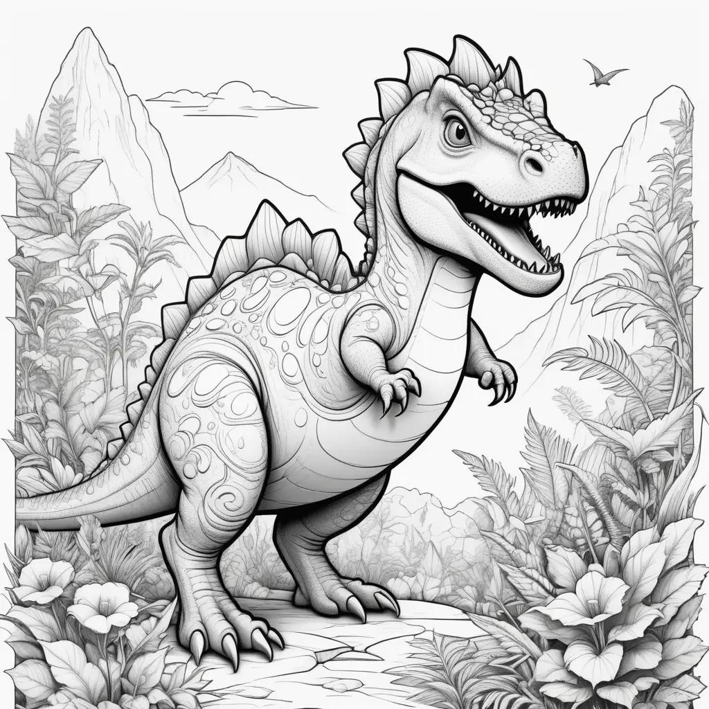 dinosaur coloring page in black and white