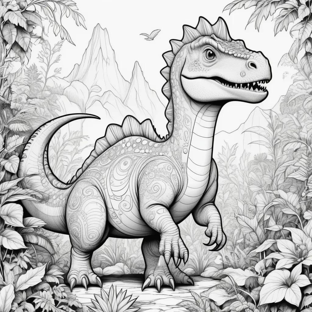 dinosaur coloring page in black and white